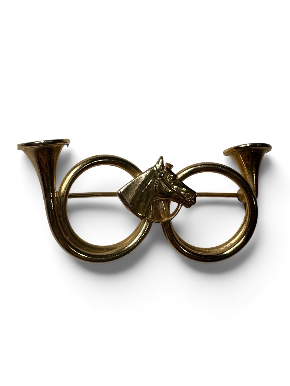 Vintage Horse Head Double Hunting Horn Brooch